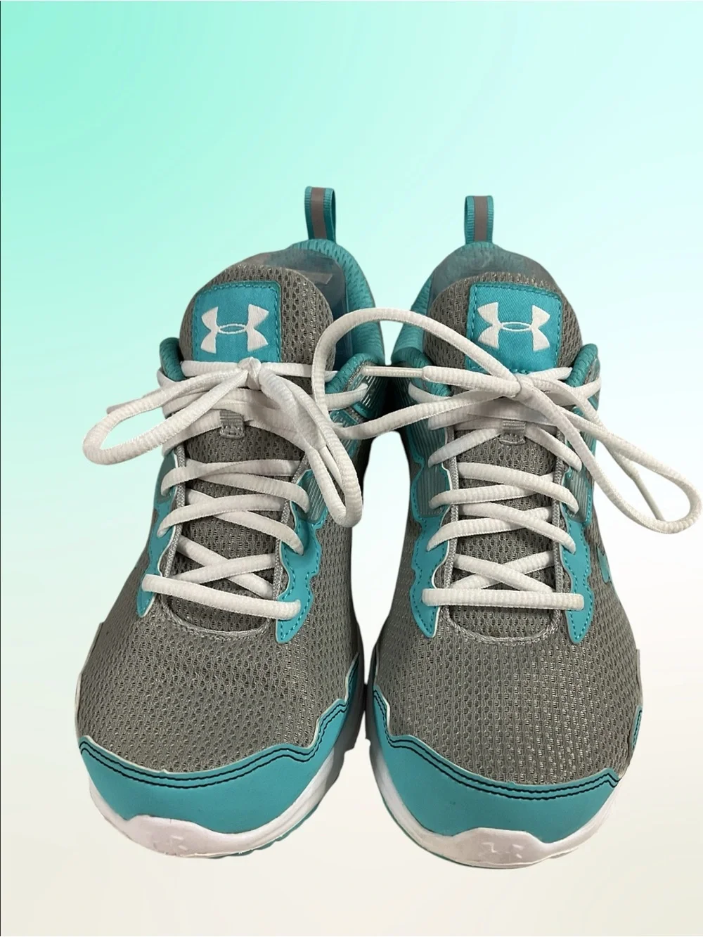 Under Armour Micro G Toxic Six Women’s Gray/Teal Athletic Running Shoes  Sz 9.5M